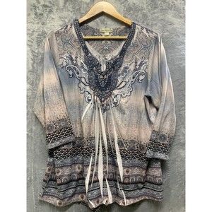 Live And Let Live Size‎ 2XLPullover Top Blue/grey/peach. Bohemian Whimsey Goth